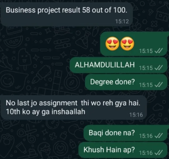 Cropped message excerpt about a business project result and follow-up, with the contact header removed.
